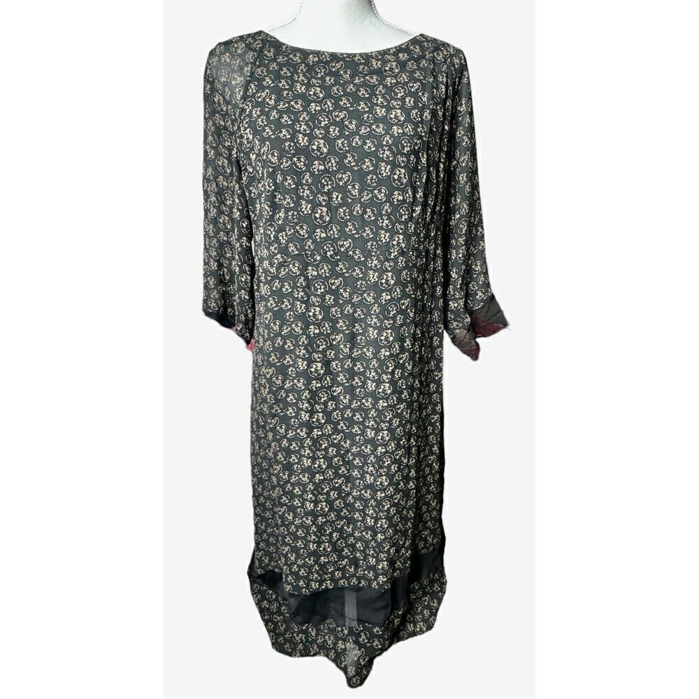 J. Jill  Women’s Green Floral Lined 3/4 Sleeve Shift Maxi Dress Cottagecore Sz M